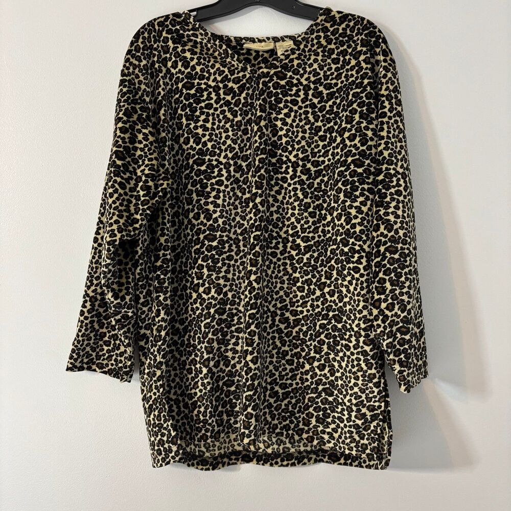 Vintage Jaclyn Smith cheetah animal print velvet velour long sleeve blouse sz L